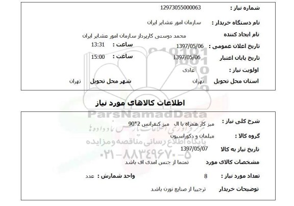 استعلام, میز کار همراه با ال میز کنفرانس 2*90