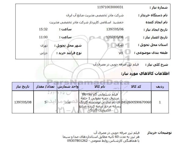 استعلام, فیلم تیزر صرفه جویی در مصرف آب 