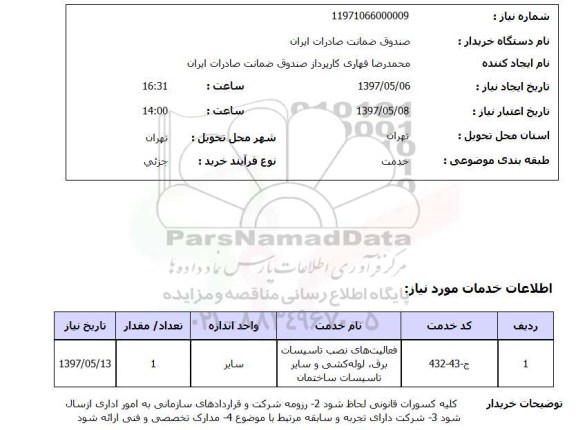 استعلام, ​فعالیت های نصب تاسیسات برق، لوله کشی و سایر تاسیسات ساختمان