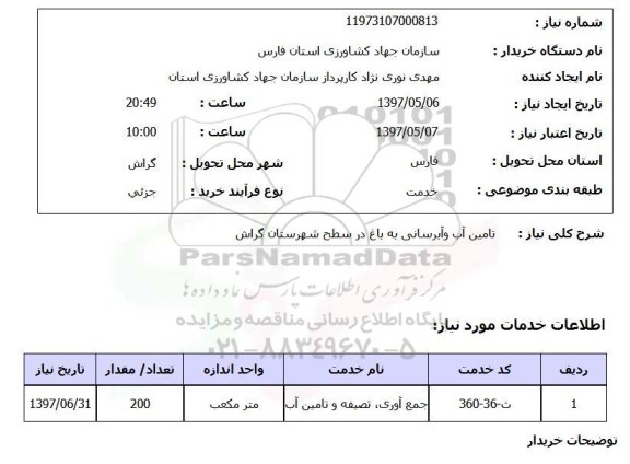 استعلام, تامین آب و آبرسانی به باغ