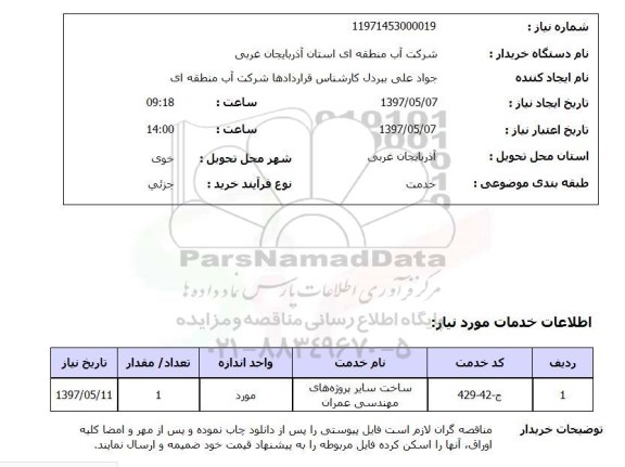 استعلام ,استعلام ساخت سایر پروژه های مهندسی عمران