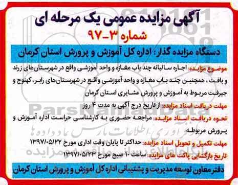 مزایده, مزایده اجاره چندباب مغازه و واحد آموزشی