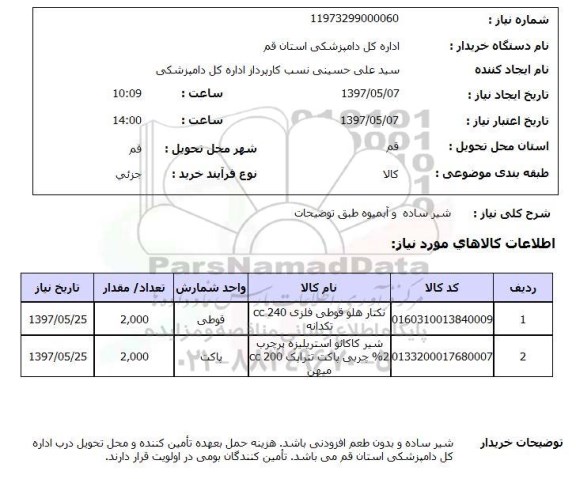 استعلام,شیر و آبمیوه