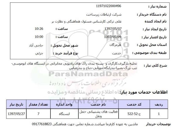 استعلام, استعلام فعالیت های پشتیبانی حمل و نقل
