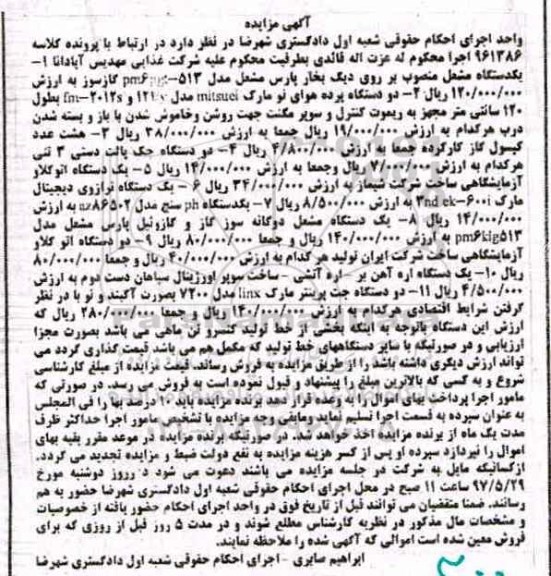 مزایده, مزایده یکدستگاه مشعل منصوب بر روی دیگ بخار و ...