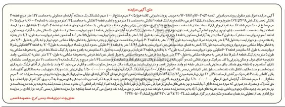 مزایده , مزایده آپارتمان مسککونی مساحت 127 متر قطعه دو تفکیکی