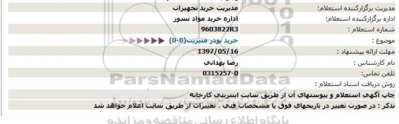 استعلام ، استعلام  خرید پودر منیزیت 