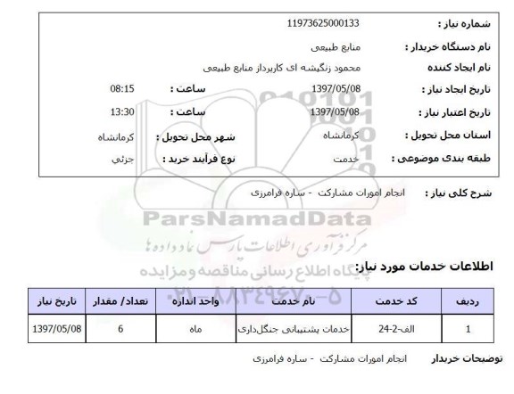 استعلام, خدمات پشتیبانی جنگل داری 