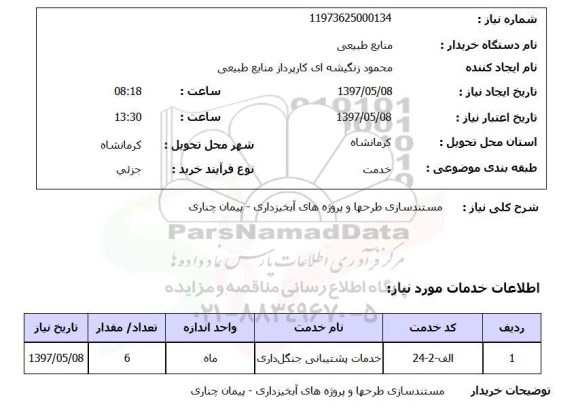 استعلام , استعلام مستند سازی طرحها و پروژه های آبخیزداری ...