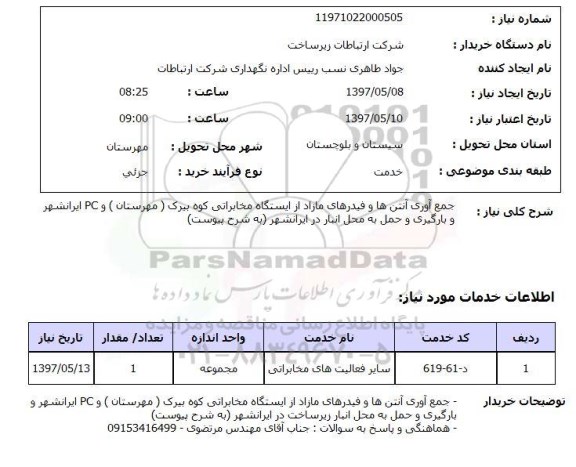 استعلام,استعلام جمع آوری آنتن ها و فیدرهای مازاد از ایستگاه مخابراتی 