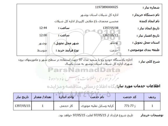 استعلام,استعلام اجاره یک دستگاه خودرو پژو یا سمند