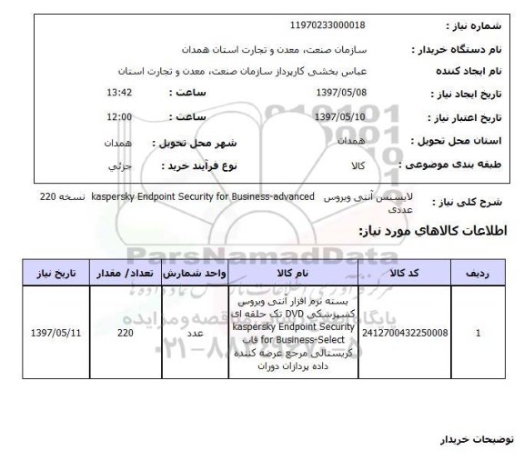 استعلام,  لایسنس آنتی ویروس