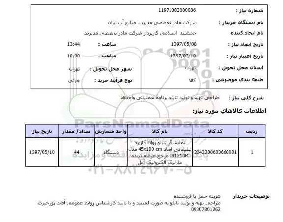 استعلام, استعلام طراحی تهیه و تولید تابلو برنامه عملیاتی واحدها...
