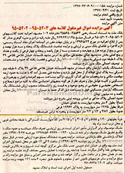 مزایده,مزایده ششدانگ آپارتمان بخش ده مشهد