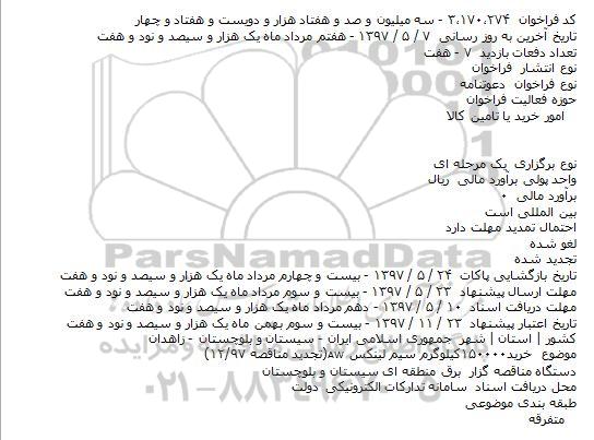 مناقصه, فراخوان خريد۱۵۰۰۰۰کيلوگرم سيم لينکس AW