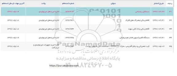 استعلام , استعلام اقلام یدکی لیفتراک های کلارک