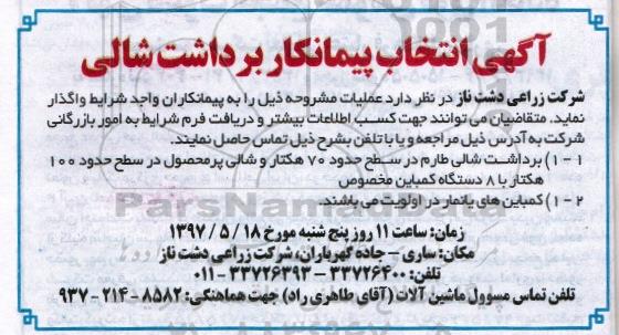 مناقصه برداشت شالی طارم