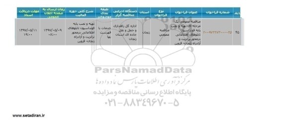 مناقصه تهیه و نصب پایه فونداسیون تابلوهای اطلاعاتی