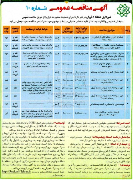 مناقصه، مناقصه عملیات اجرای علایم افقی ترافیکی در سطح منطقه...