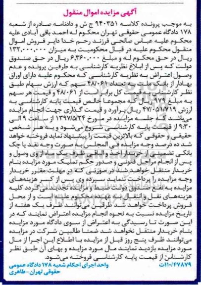 مزایده, مزایده تعداد 48/061 سهم