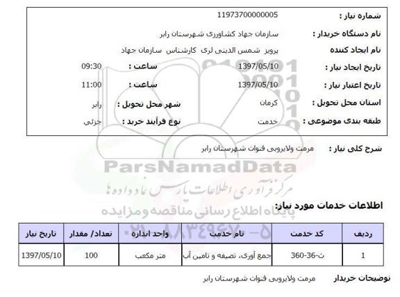 استعلام,استعلام مرمت و لایروبی قنوات شهرستان رابر