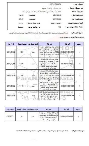 استعلام , استعلام خرید لامپ روشنایی 