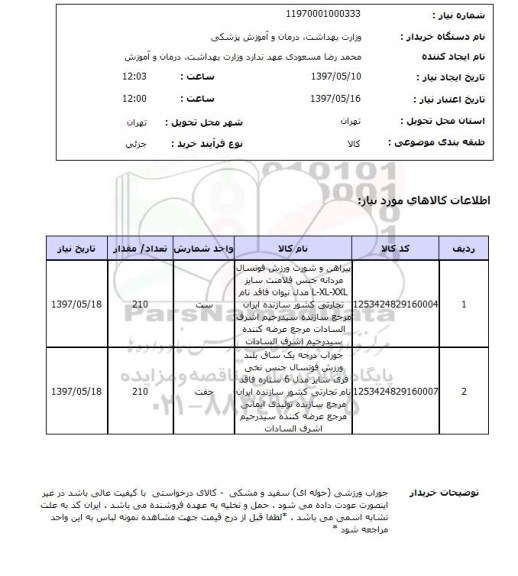 استعلام, استعلام پیراهن، شورت و جوراب ورزشی ....