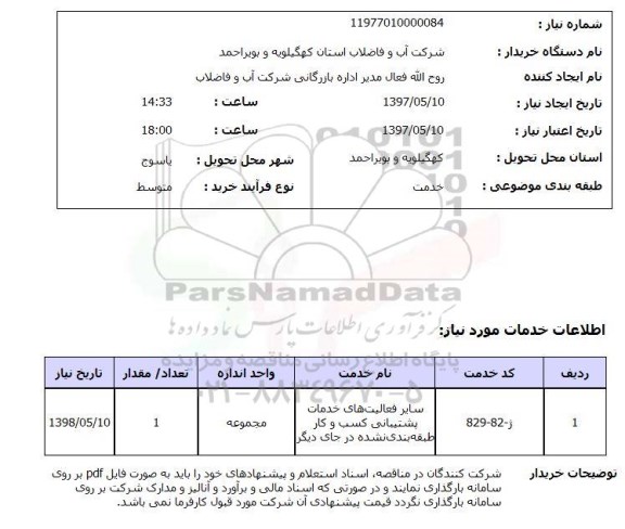 استعلام , استعلام سایر فعالیت های خدمات پشتیبانی