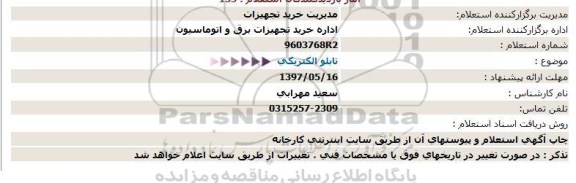 استعلام، استعلام تابلو الکتریکی 