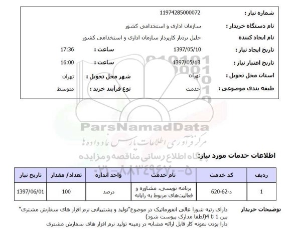 استعلام, استعلام برنامه نویسی مشاوره و فعالیت های مربوط به رایانه