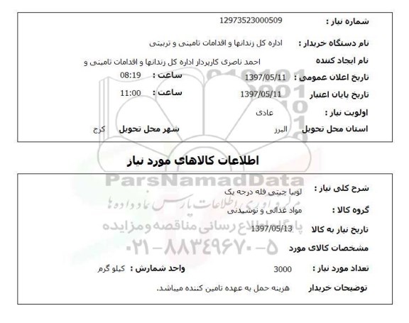 استعلام,استعلام لوبیا چیتی فله درجه یک 