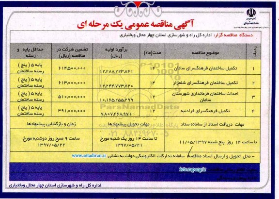 آگهی مناقصه عمومی یک مرحله ای , مناقصه عمومی تکمیل ساختمان 