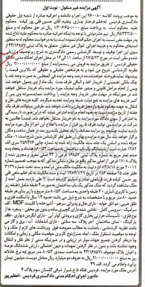 مزایده,مزایده ششدانگ ساختمان مساحت 80.53متر نوبت اول