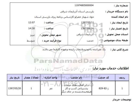 استعلام, یک نفر راننده با خودرو