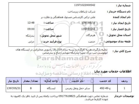 استعلام ,استعلام تخلیه ، بارگیری و بسته بندی 119 راک