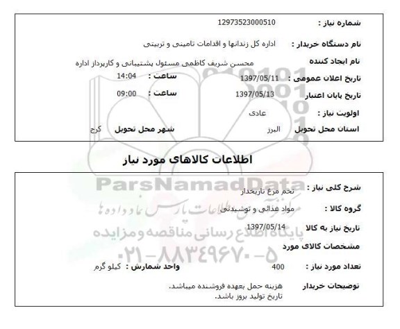 استعلام, استعلام تخم مرغ تاریخدار