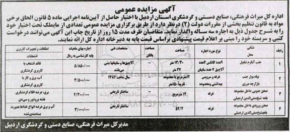آگهی مزایده عمومی,مزایده تعدادی از مایملک تحت اختیار