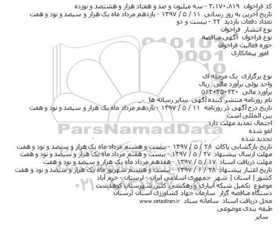 مناقصه تکمیل شبکه آبیاری و زهکشی