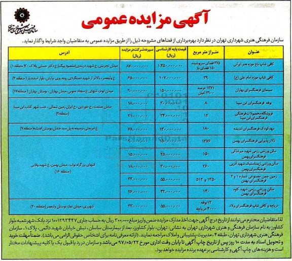 آگهی مزایده عمومی ، مزایده بهره برداری از فضاهای...