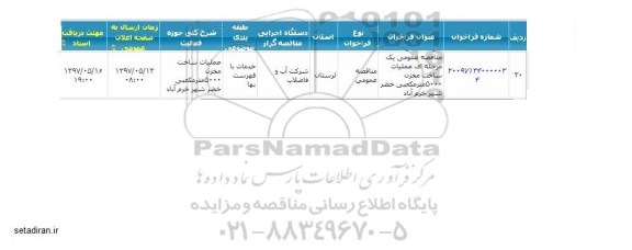 فراخوان , فراخوان عملیات ساخت مخازن 5000 مترمکعبی