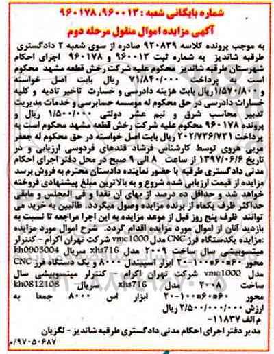 مزایده, مزایده دستگاه فرز
