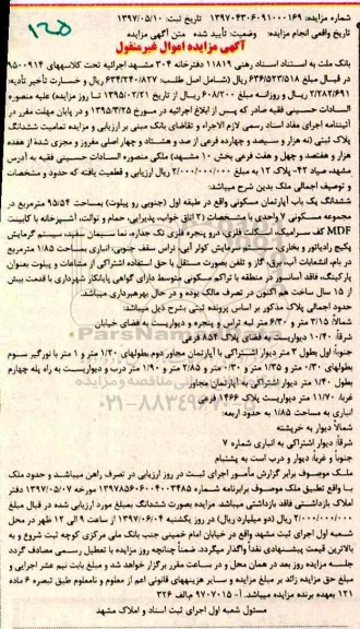 مزایده,مزایده ششدانگ پلاک ثبتی مساحت 95.54متر