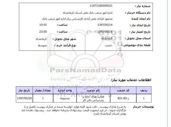 استعلام, فعالیت های اداره و پشتیبانی دفتر کار