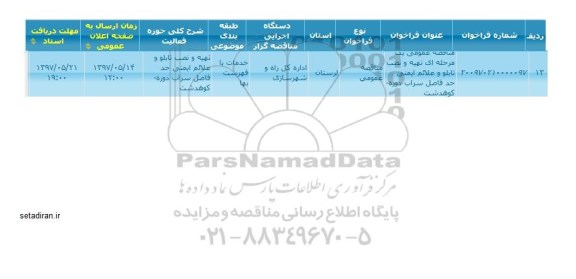 مناقصه عمومی, مناقصه  تهیه و نصب تابلو و علائم ایمنی