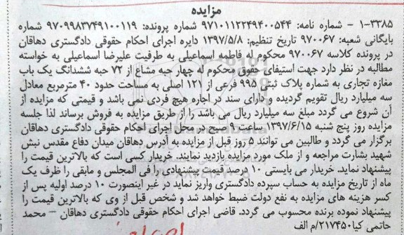 مزایده, مزایده مغازه تجاری مساحت چهل متر