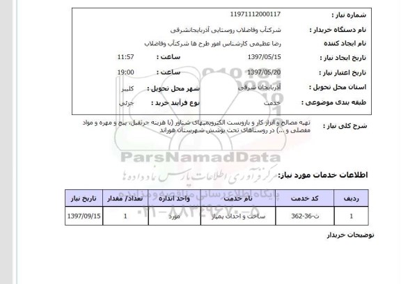 استعلام,استعلام تهیه مصالح و ابزار کار و بازوبست الکتروپمپ های شناور 
