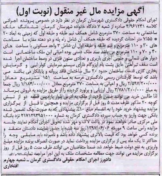 مزایده,مزایده ششدانگ ملک مساحت عرصه 151 متر نوبت اول 