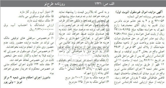 مزایده, مزایده ملک مساحت عرصه 200.2متر نوبت اول