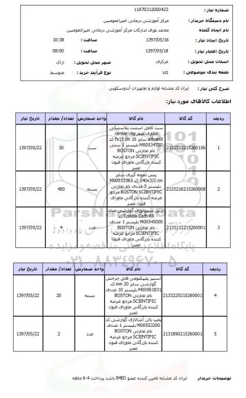 استعلام لوازم و تجهیزات آندوسکوپی 