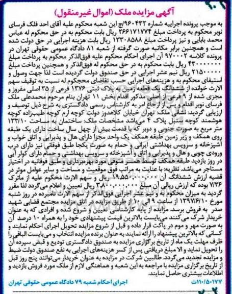 مزایده,مزایده ششدانگ زمین مساحت 133.10متر